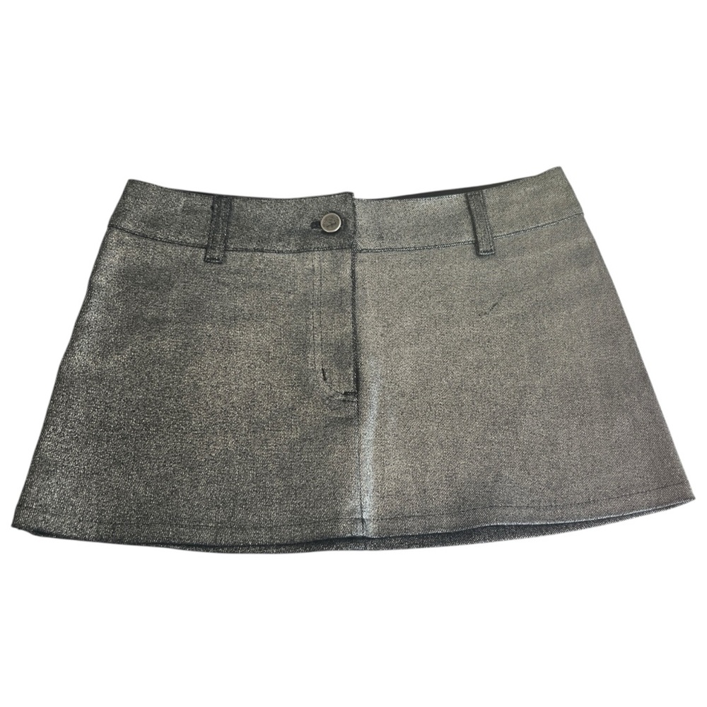 Vintage Lip Service Mini Skirt Metallic Silver Coated Denim Goth Grunge Small S